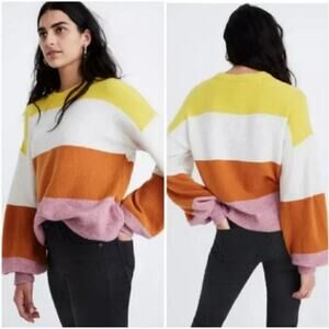 Madewell Gladwell Alpaca Wool Ballon Sleeve Oversized Striped Pullover Sweater